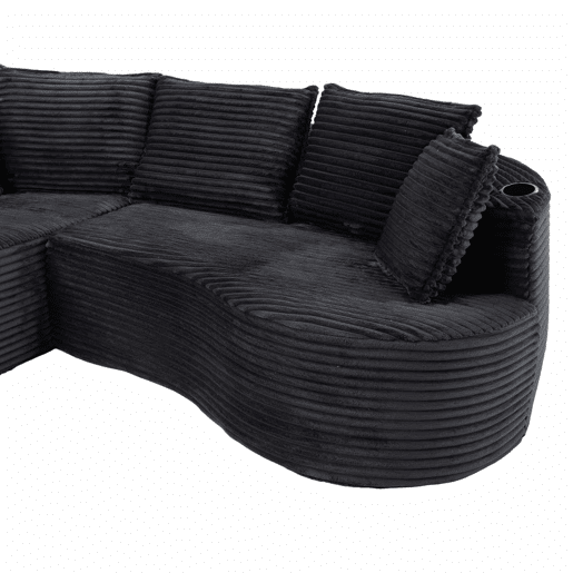 Sofá Curvo de 3 lugares em veludo - Com porta-copos, bolso lateral, almofadas incluídas e espuma de alta densidade para o máximo conforto - Cinza escuro Sofá Curvo de 3 lugares em veludo - Com porta-copos, bolso lateral, almofadas incluídas e espuma de alta densidade para o máximo conforto - Cinza escuro