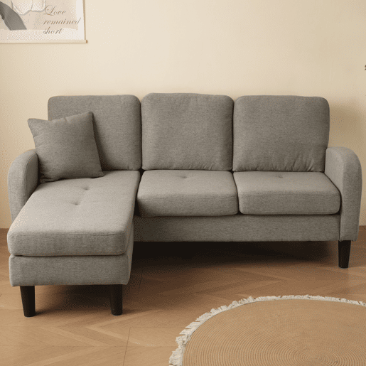Chaise longue 3 lugares fixa reversível de algodão e linho,cinza escuro