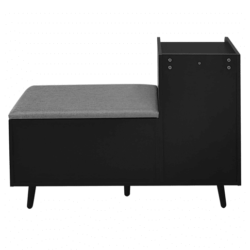 Banco de sapateiro 100 x 34 x 69 cm - moderno, com três portas de arrumação, puxadores metálicos assimétricos e vários níveis de organização - preto Banco de sapateiro 100 x 34 x 69 cm - moderno, com três portas de arrumação, puxadores metálicos assimétricos e vários níveis de organização - preto