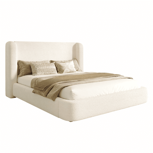 Cama de casal estofada 180x200 - cama hidráulica com base de lâminas, cabeceira acolchoada e amplo espaço de arrumação - bouclé bege Cama de casal estofada 180x200 - cama hidráulica com base de lâminas, cabeceira acolchoada e amplo espaço de arrumação - bouclé bege