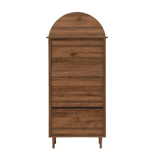 Aparador moderno retro para arrumação - prateleiras ajustáveis, vidro curvo - nogueira Aparador moderno retro para arrumação - prateleiras ajustáveis, vidro curvo - nogueira