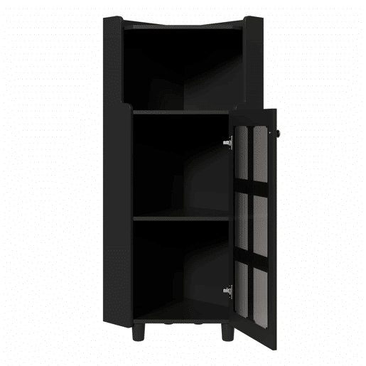 Armário de canto 63,5 x 124 cm - superfície lacada, iluminação LED, controlo por aplicação, design moderno multifuncional - preto Armário de canto 63,5 x 124 cm - superfície lacada, iluminação LED, controlo por aplicação, design moderno multifuncional - preto