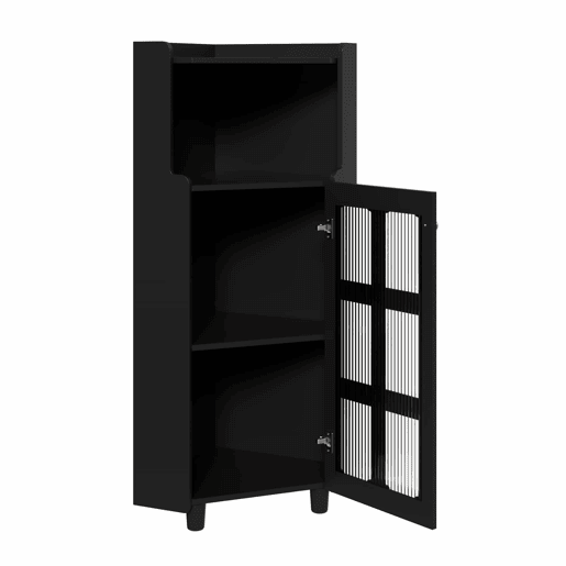 Armário de canto 63,5 x 124 cm - superfície lacada, iluminação LED, controlo por aplicação, design moderno multifuncional - preto Armário de canto 63,5 x 124 cm - superfície lacada, iluminação LED, controlo por aplicação, design moderno multifuncional - preto