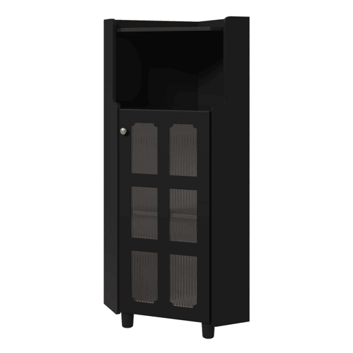 Armário de canto 63,5 x 124 cm - superfície lacada, iluminação LED, controlo por aplicação, design moderno multifuncional - preto Armário de canto 63,5 x 124 cm - superfície lacada, iluminação LED, controlo por aplicação, design moderno multifuncional - preto