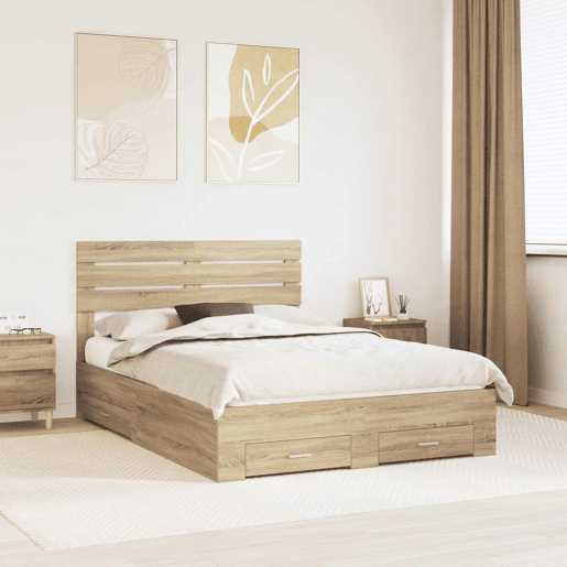 Estrutura da Cama de casal moderno para adultos com gaveta com cabeceira Madeira processada