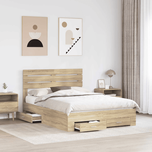 Estrutura da Cama de casal moderno para adultos com gaveta com cabeceira Madeira processada