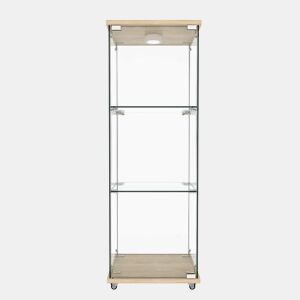 Vitrine moderna em vidro 120 x 42,5 x 36,5 cm - LED, 1 porta, 3 prateleiras, estilo natural - Natural