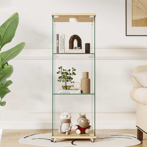Vitrine moderna em vidro 120 x 42,5 x 36,5 cm - LED, 1 porta, 3 prateleiras, estilo natural - Natural Vitrine moderna em vidro 120 x 42,5 x 36,5 cm - LED, 1 porta, 3 prateleiras, estilo natural - Natural
