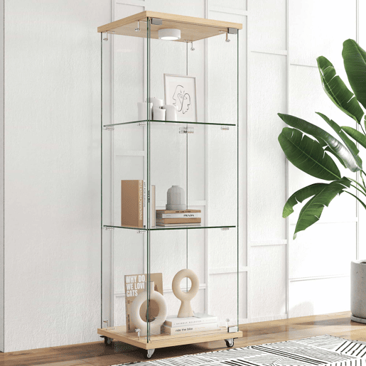 Vitrine moderna em vidro 120 x 42,5 x 36,5 cm - LED, 1 porta, 3 prateleiras, estilo natural - Natural Vitrine moderna em vidro 120 x 42,5 x 36,5 cm - LED, 1 porta, 3 prateleiras, estilo natural - Natural