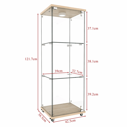 Vitrine moderna em vidro 120 x 42,5 x 36,5 cm - LED, 1 porta, 3 prateleiras, estilo natural - Natural Vitrine moderna em vidro 120 x 42,5 x 36,5 cm - LED, 1 porta, 3 prateleiras, estilo natural - Natural