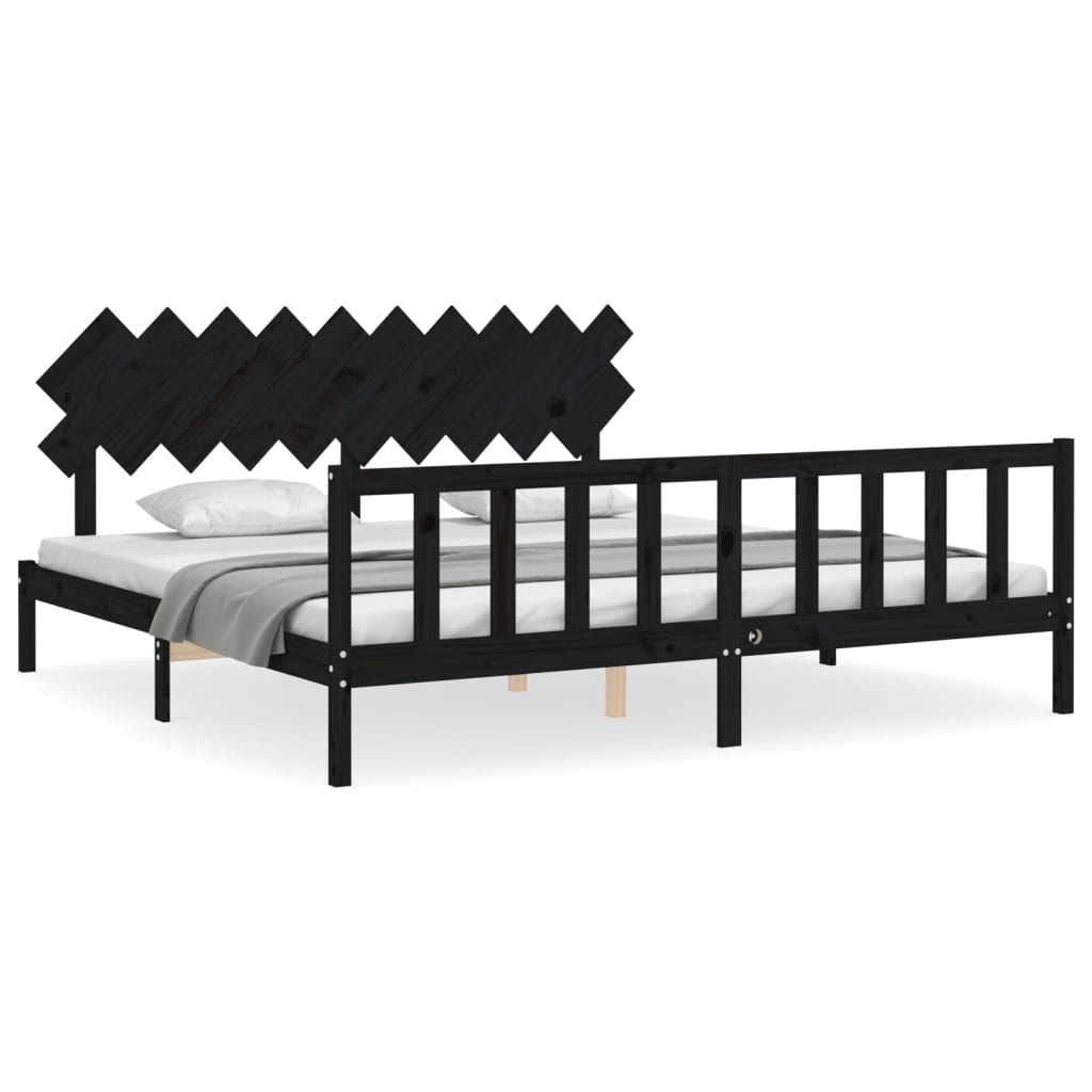Estructura de cama matrimonial estilo con cabecero madera maciza negro 200x200 cm