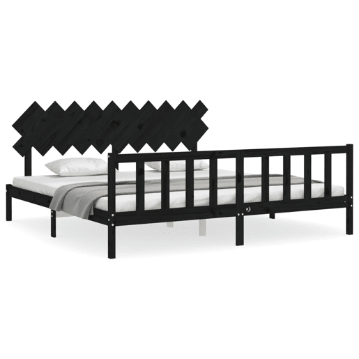 Estrutura de Cama de casal moderno com cabeceira 200x200 cm madeira maciça preto