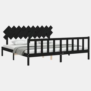 Estrutura de Cama de casal moderno com cabeceira 200x200 cm madeira maciça preto