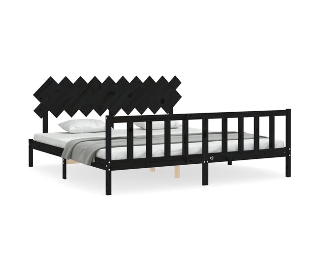 Estructura de cama matrimonial estilo con cabecero madera maciza negro 200x200 cm