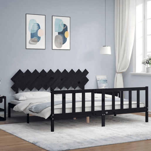 Estrutura de Cama de casal moderno com cabeceira 200x200 cm madeira maciça preto