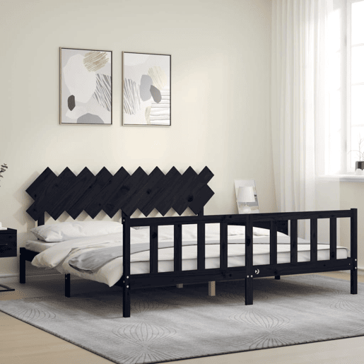Estrutura de Cama de casal moderno com cabeceira 200x200 cm madeira maciça preto