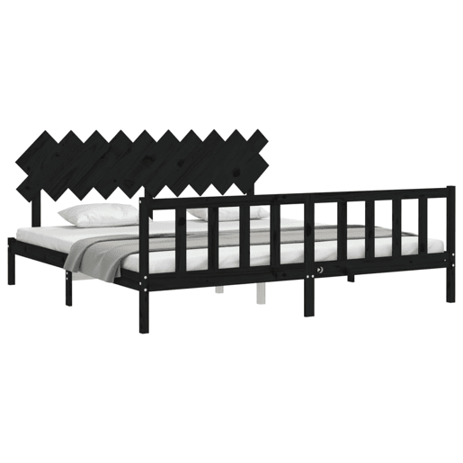 Estrutura de Cama de casal moderno com cabeceira 200x200 cm madeira maciça preto