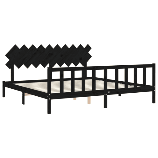Estrutura de Cama de casal moderno com cabeceira 200x200 cm madeira maciça preto