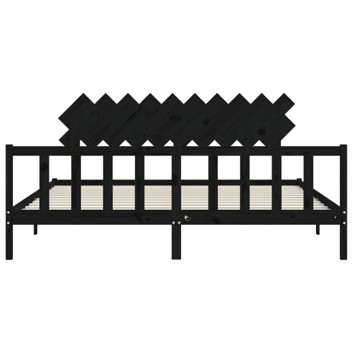 Estrutura de Cama de casal moderno com cabeceira 200x200 cm madeira maciça preto