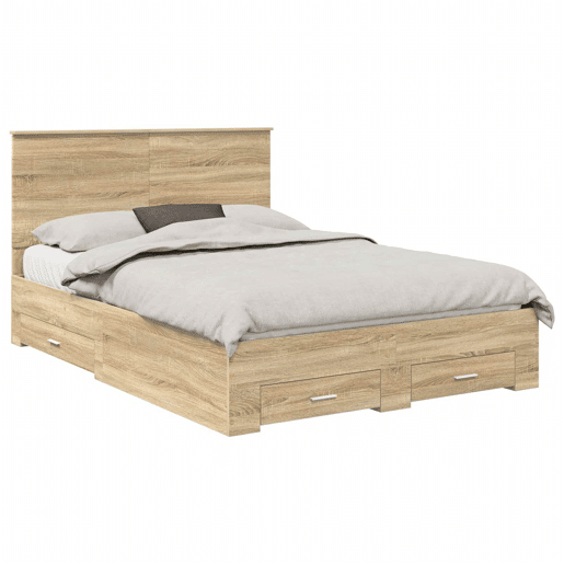 Estrutura da Cama de casal moderno com cabeceira Carvalho Sonoma 150 x 200 cm Estrutura da Cama de casal moderno com cabeceira Carvalho Sonoma 150 x 200 cm