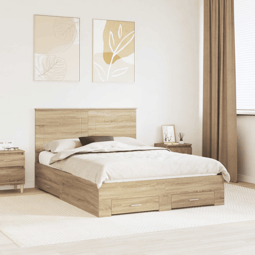 Estrutura da Cama de casal moderno com cabeceira Carvalho Sonoma 150 x 200 cm Estrutura da Cama de casal moderno com cabeceira Carvalho Sonoma 150 x 200 cm