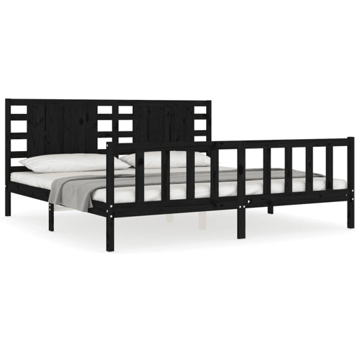 Estrutura de Cama de casal moderno com cabeceira 200x200 cm madeira maciça preto