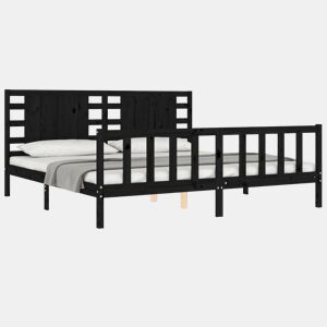 Estrutura de Cama de casal moderno com cabeceira 200x200 cm madeira maciça preto