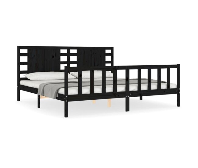 Estructura de cama matrimonial estilo con cabecero madera maciza negro 200x200 cm