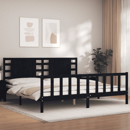 Estrutura de Cama de casal moderno com cabeceira 200x200 cm madeira maciça preto