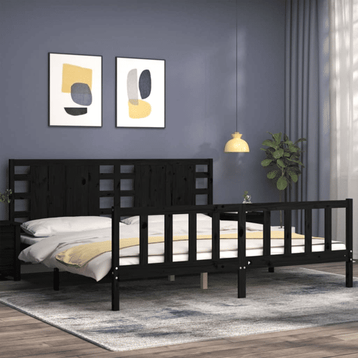 Estrutura de Cama de casal moderno com cabeceira 200x200 cm madeira maciça preto