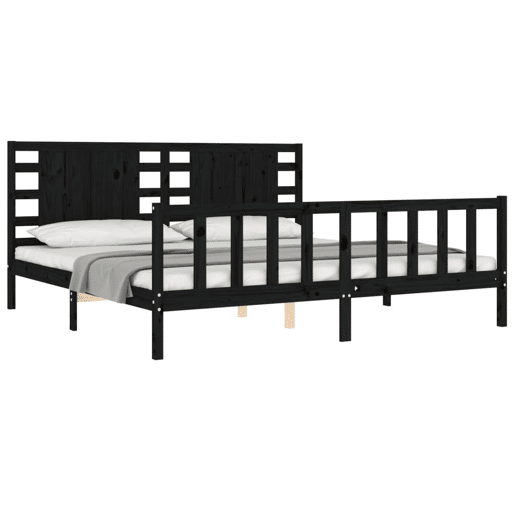Estrutura de Cama de casal moderno com cabeceira 200x200 cm madeira maciça preto