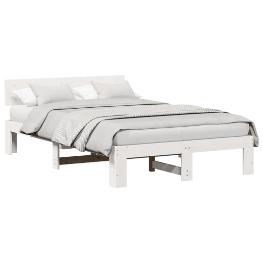 Estrutura da Cama de casal simple com cabeceira Branco 140 x 190 cm Estrutura da Cama de casal simple com cabeceira Branco 140 x 190 cm