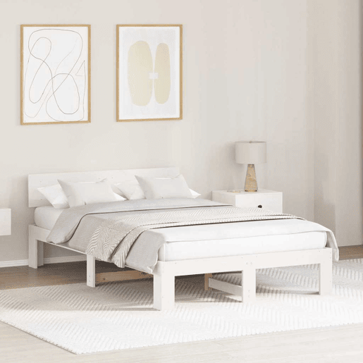 Estrutura da Cama de casal simple com cabeceira Branco 140 x 190 cm Estrutura da Cama de casal simple com cabeceira Branco 140 x 190 cm