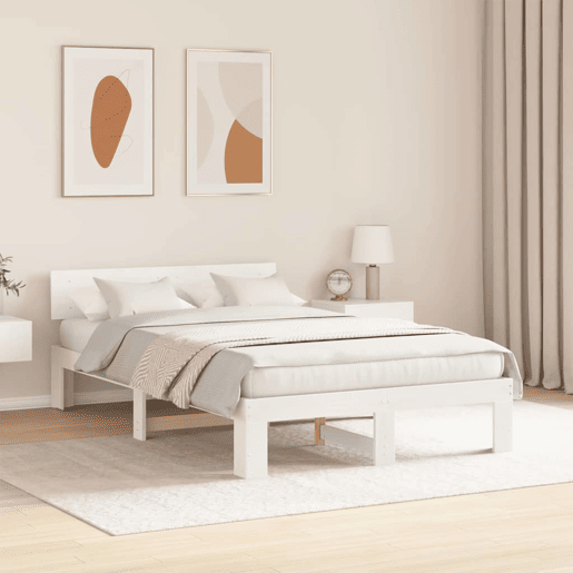 Estrutura da Cama de casal simple com cabeceira Branco 140 x 190 cm Estrutura da Cama de casal simple com cabeceira Branco 140 x 190 cm