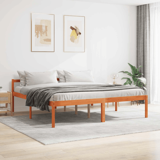 Estrutura de cama de casal simple com cabeceira - Marrom Cera 200 x 200 cm Estrutura de cama de casal simple com cabeceira - Marrom Cera 200 x 200 cm