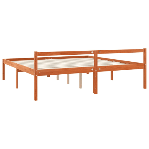 Estrutura de cama de casal simple com cabeceira - Marrom Cera 200 x 200 cm Estrutura de cama de casal simple com cabeceira - Marrom Cera 200 x 200 cm