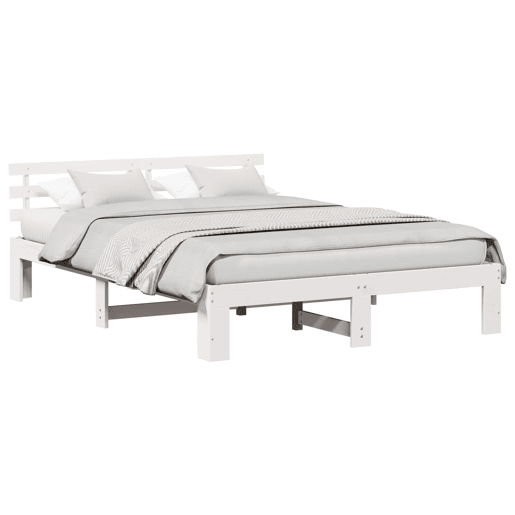 Estrutura da Cama de casal simple com cabeceira Branco 160 x 200 cm Estrutura da Cama de casal simple com cabeceira Branco 160 x 200 cm