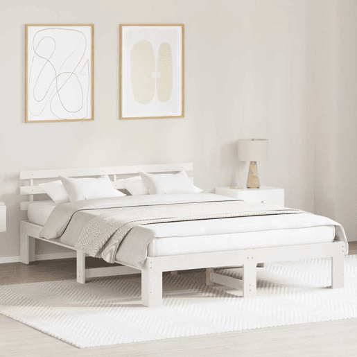 Estrutura da Cama de casal simple com cabeceira Branco 160 x 200 cm Estrutura da Cama de casal simple com cabeceira Branco 160 x 200 cm