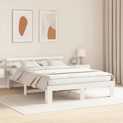Estrutura da Cama de casal simple com cabeceira Branco 160 x 200 cm Estrutura da Cama de casal simple com cabeceira Branco 160 x 200 cm
