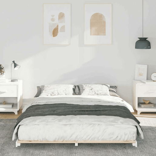 Estrutura de Cama de casal simple de chão simples e minimalista - Branco 140 x 210 cm Estrutura de Cama de casal simple de chão simples e minimalista - Branco 140 x 210 cm