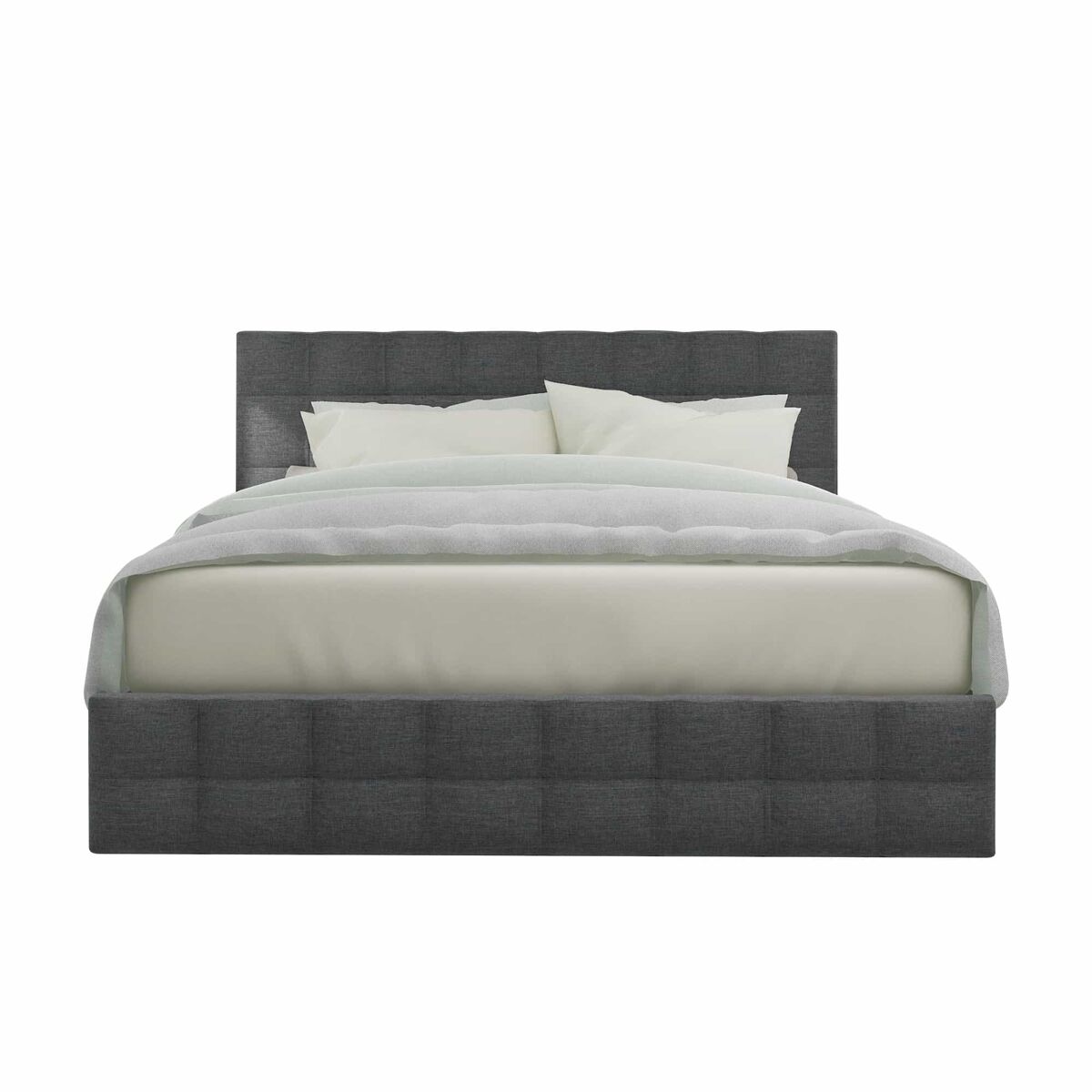 Cama tapizada 140x200 cm - 4 cajones, cabecero ajustable, somier de lamas, estructura con almacenamiento - gris