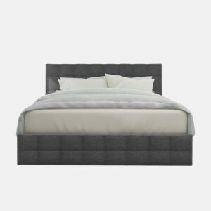 Cama estofada 140x200 cm - 4 gavetas, cabeceira ajustável, base de ripas, estrutura com espaço de arrumação - Cinza