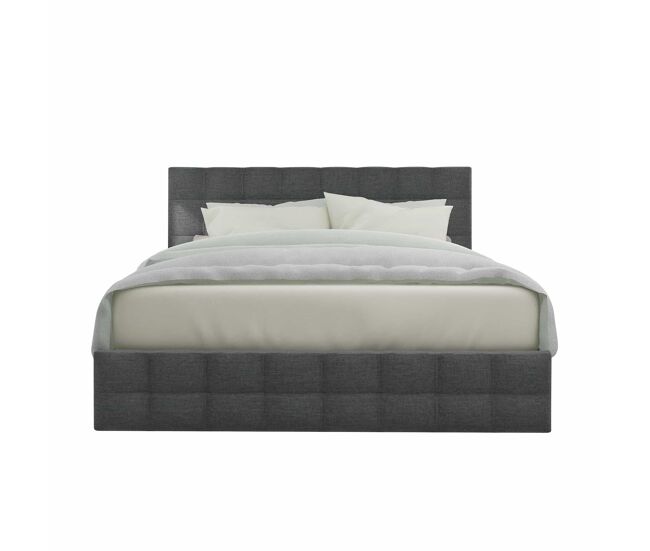 Cama tapizada 140x200 cm - 4 cajones, cabecero ajustable, somier de lamas, estructura con almacenamiento - gris