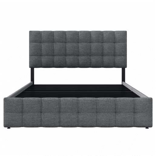 Cama estofada 140x200 cm - 4 gavetas, cabeceira ajustável, base de ripas, estrutura com espaço de arrumação - Cinza Cama estofada 140x200 cm - 4 gavetas, cabeceira ajustável, base de ripas, estrutura com espaço de arrumação - Cinza