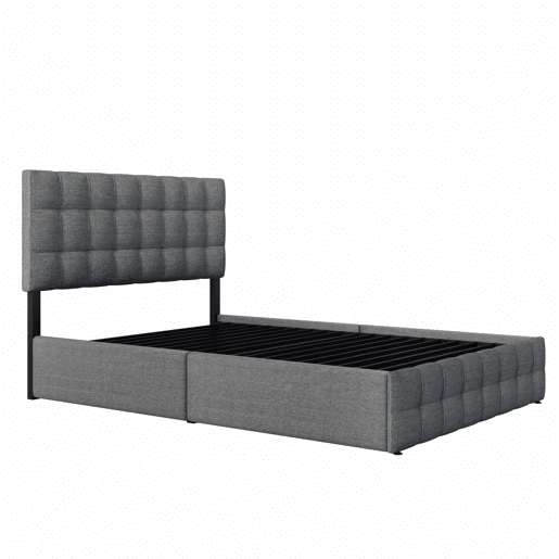 Cama estofada 140x200 cm - 4 gavetas, cabeceira ajustável, base de ripas, estrutura com espaço de arrumação - Cinza Cama estofada 140x200 cm - 4 gavetas, cabeceira ajustável, base de ripas, estrutura com espaço de arrumação - Cinza