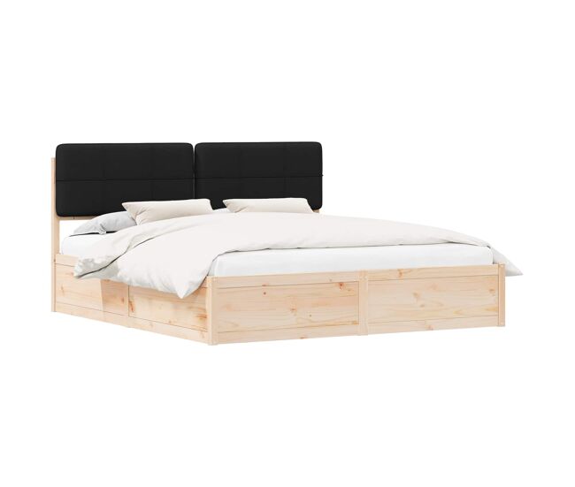 Estructura de cama matrimonial estilo con cabecera tapizada negro 200 x 200 cm