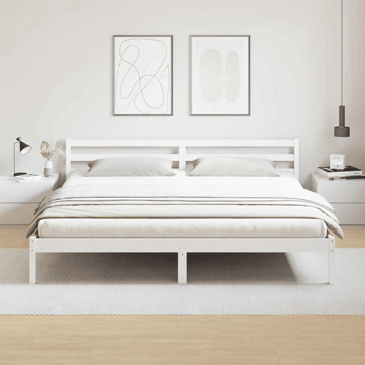 Estrutura da Cama de casal simple com cabeceira Branco 215,5 x 185,5 x 69,5 cm Estrutura da Cama de casal simple com cabeceira Branco 215,5 x 185,5 x 69,5 cm