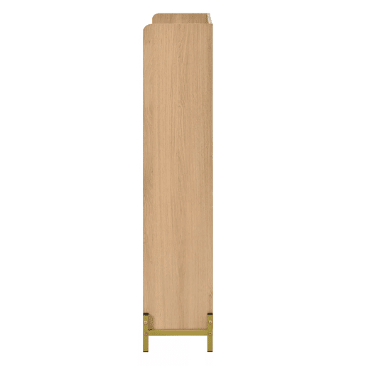 Aparador de entrada ultrafino - estilo nĂ³rdico, 3 portas basculantes, grande capacidade, prateleiras laterais abertas, acabamento em veios de carvalho - natural Aparador de entrada ultrafino - estilo nĂ³rdico, 3 portas basculantes, grande capacidade, prateleiras laterais abertas, acabamento em veios de carvalho - natural