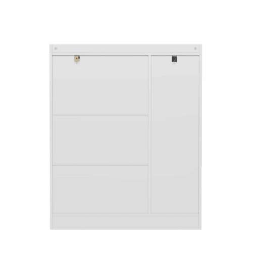 Armário de vime  Armário de arrumação com espaço, 1 gaveta, 3 portas com prateleiras ajustáveis, para a entrada, sala de jantar e corredor, 90 x 35 x 110 cm - Branco + Natural