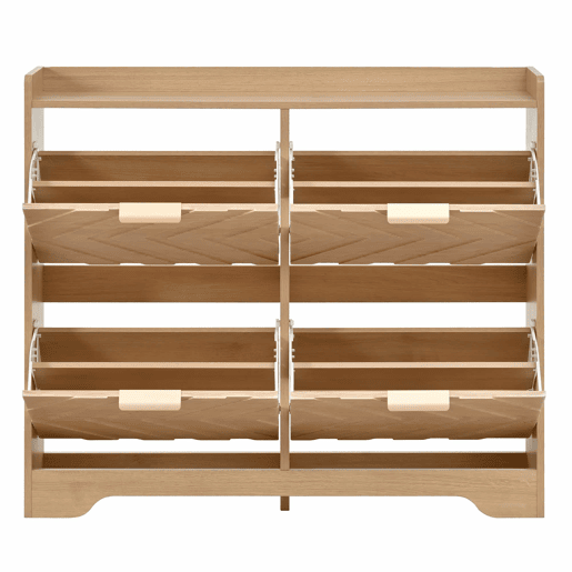 Sapateira com 4 compartimentos - Estrutura frontal em 3D, superfície superior para arrumação, compacta - Natural Sapateira com 4 compartimentos - Estrutura frontal em 3D, superfície superior para arrumação, compacta - Natural